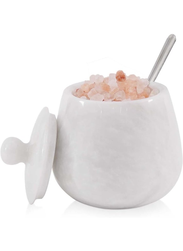 MARBLE RANGE Handmade White Marble Salt Cellar 3.5 Inch with Lid, Salt Jar, Salt Dish & Holder, Spice & Sugar Container, Salt Dispenser for Kitchen Countertop, Perfect for Dining, Home, or Gift - Image 1